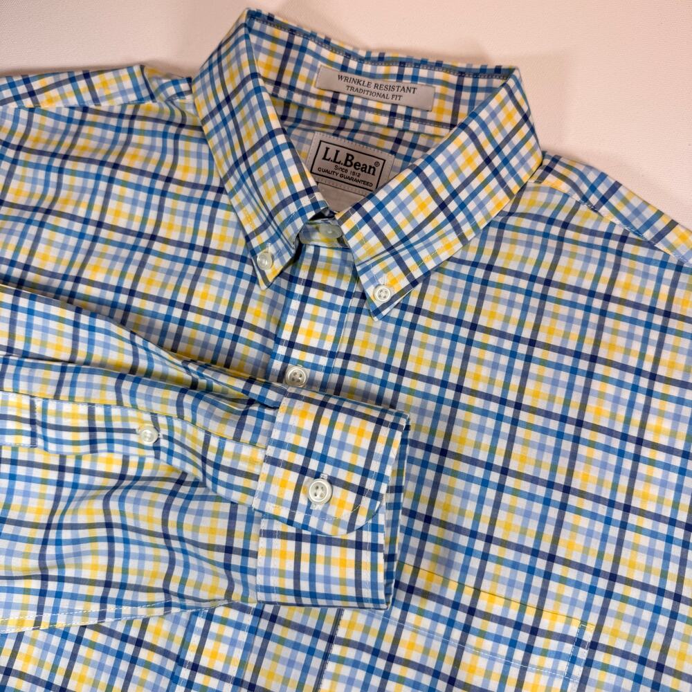 L.L.Bean Wrinkle Resistant Traditional Fit Plaid Shirt Men's M